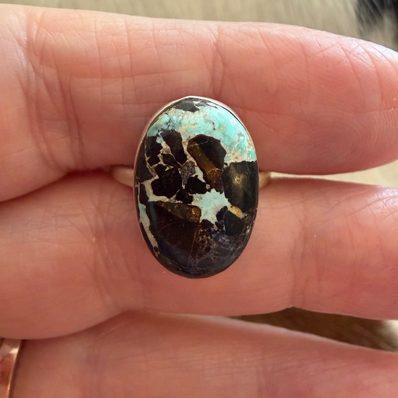 Southwest Jewelry - ❤️ Black Jack Turquoise Rare Sky Blue Black Matrix Sterling Ring Sz8 Unisex Ring